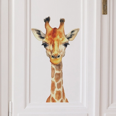 Aquarel Giraffe Muursticker Cartoon Dier Zelfklevend PVC Muurschildering Voor Kinderkamer Slaapkamer Huis Decoratie