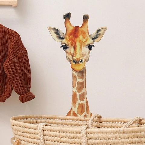 Aquarel Giraffe Muursticker Cartoon Dier Zelfklevend PVC Muurschildering Voor Kinderkamer Slaapkamer Huis Decoratie