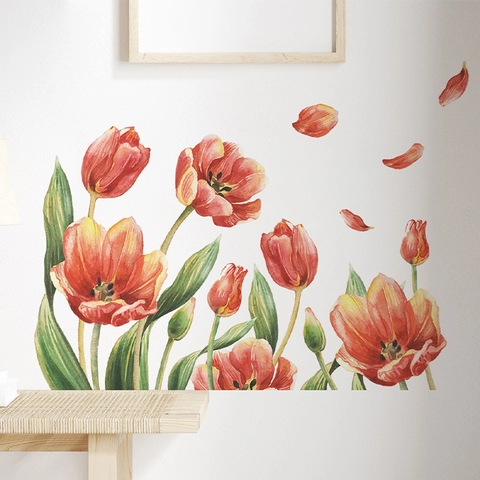 Aquarell Tulpe Wandtattoo PVC Abnehmbare Blumen Wandaufkleber Für Schlafzimmer Wohnzimmer Haus Innenwand Kunst Dekoration