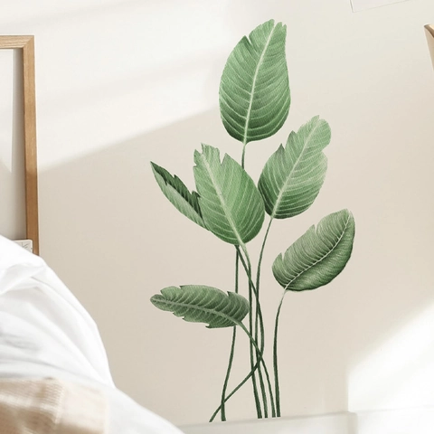 Tropical Green Leaves Monstera Wall Stickers PVC Self-Adhesive Plant Wall Decals For Living Room Bedroom Home Background Decoration