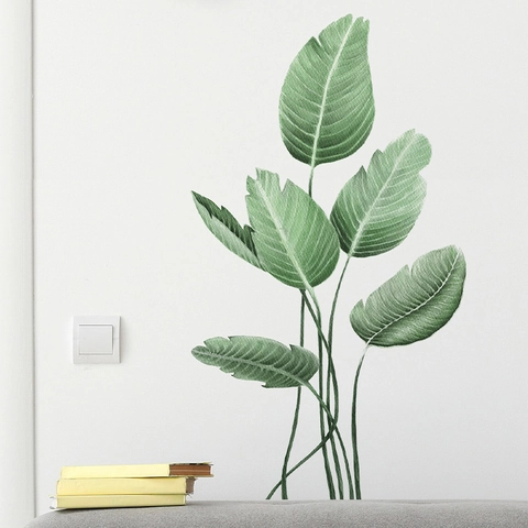 Tropical Green Leaves Monstera Wall Stickers PVC Self-Adhesive Plant Wall Decals For Living Room Bedroom Home Background Decoration