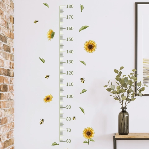 Sonnenblume Biene Kinder Größenmessung Wandtattoo PVC Dekoratives Messlineal Für Kinderzimmer Schlafzimmer Wohnzimmer