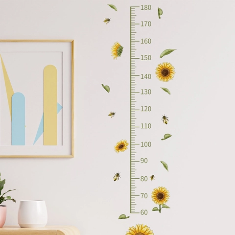 Sonnenblume Biene Kinder Größenmessung Wandtattoo PVC Dekoratives Messlineal Für Kinderzimmer Schlafzimmer Wohnzimmer