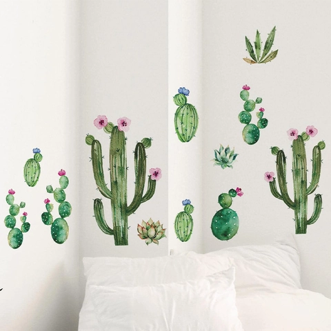Aquarell Kaktus Grüne Pflanze Wandtattoos PVC Sukkulente Wandsticker Für Schlafzimmer Wohnzimmer Modernes Haus Dekor