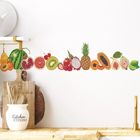 Hand Painted Fruit Kitchen Wall Sticker PVC Self Adhesive Waterproof Decal For Dining Room Home Background Decoration