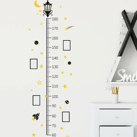 Grafico Crescita Altezza Cartone Animato Stella Razzo Lampione Per Camera Bambini Asilo PVC Righello Rimovibile Adesivo Casa Decor