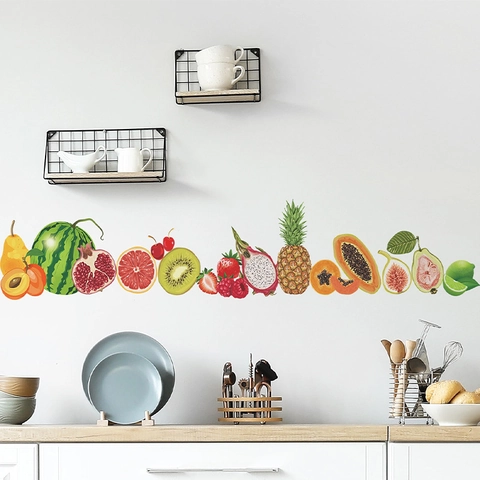 Hand Painted Fruit Kitchen Wall Sticker PVC Self Adhesive Waterproof Decal For Dining Room Home Background Decoration