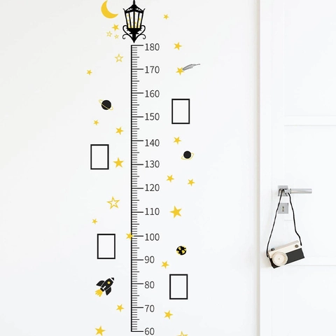 Grafico Crescita Altezza Cartone Animato Stella Razzo Lampione Per Camera Bambini Asilo PVC Righello Rimovibile Adesivo Casa Decor