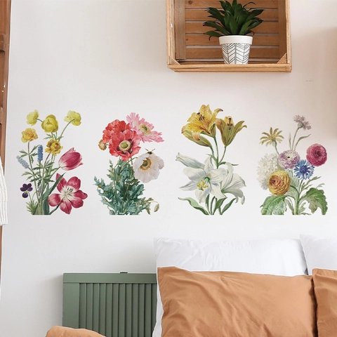 Aquarell Blumen Wandaufkleber Botanische Grüne Pflanze PVC Dekore Für Schlafzimmer Wohnzimmer Abnehmbare Blumen Dekoration