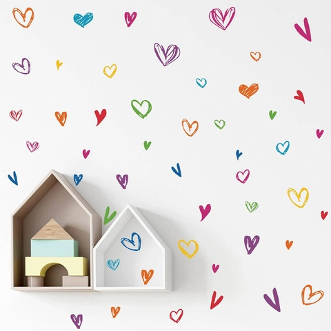 Colorful Graffiti Heart Wall Sticker Removable PVC Art Mural Decal For Kids Room Living Room Bedroom Home Decoration