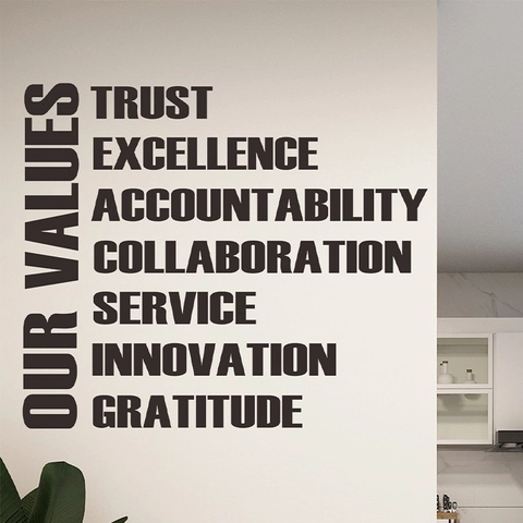 Adesivo da Parete Valori Arredamento Ufficio Ispiratore Fiducia Eccellenza Innovazione Responsabilità Arte Murale Aziendale