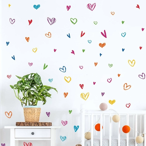 Colorful Graffiti Heart Wall Sticker Removable PVC Art Mural Decal For Kids Room Living Room Bedroom Home Decoration