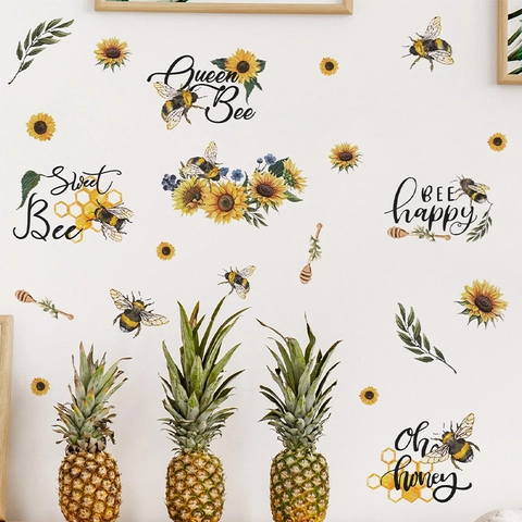 Zonnebloem Bij Muurstickers Verwijderbare PVC Decals Voor Slaapkamer Woonkamer Raam Glas Decoratie Bloemen Home Decor