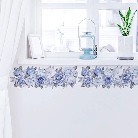 Romantische Lila Blaue Rose Wandaufkleber PVC Aquarell Floral Dekorative Aufkleber Für Wohnzimmer Schlafzimmer Home Office