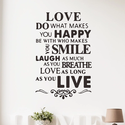 Citazione Motivazionale in Inglese Love Happy Smile Adesivo Murale PVC Rimovibile DIY Decalcomania della Parete Decorazione Casa