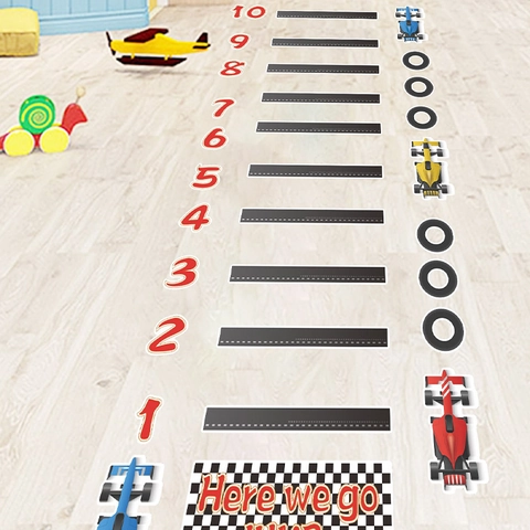 Autocollants de Sol Saut en Longueur Voiture de Course pour Enfants PVC Auto-Adhésif Stickers Muraux Nombres Jeu Décoratif