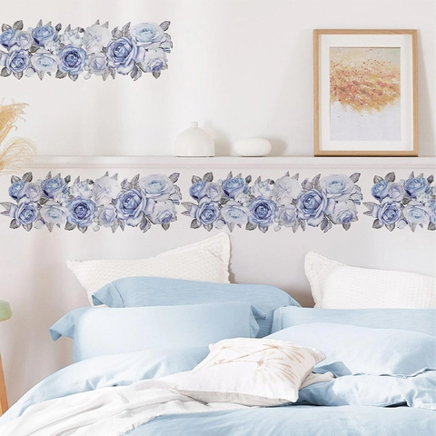 Romantische Lila Blaue Rose Wandaufkleber PVC Aquarell Floral Dekorative Aufkleber Für Wohnzimmer Schlafzimmer Home Office