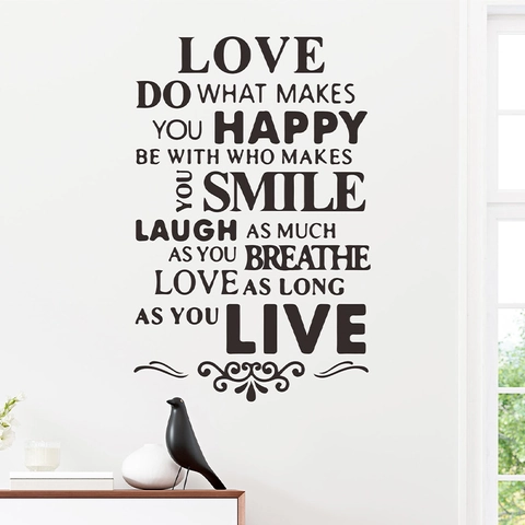 Citazione Motivazionale in Inglese Love Happy Smile Adesivo Murale PVC Rimovibile DIY Decalcomania della Parete Decorazione Casa