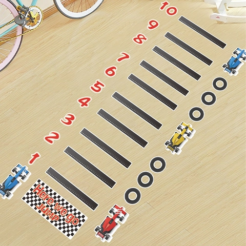 Autocollants de Sol Saut en Longueur Voiture de Course pour Enfants PVC Auto-Adhésif Stickers Muraux Nombres Jeu Décoratif