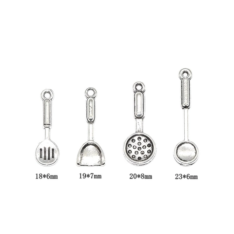 Vintage Alloy Mini Kitchen Utensil Charms For DIY Necklace Bracelet Making Antique Silver Spatula Spoon Colander Pendant