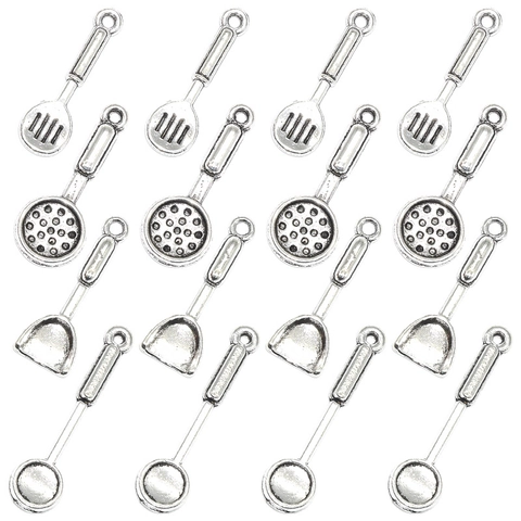 Vintage Alloy Mini Kitchen Utensil Charms For DIY Necklace Bracelet Making Antique Silver Spatula Spoon Colander Pendant