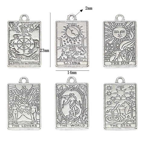 Colgantes de Cartas de Tarot en Plata Antigua Vintage Aleación de Zinc Amuletos Místicos para Collar DIY Pulsera Accesorios de Joyería
