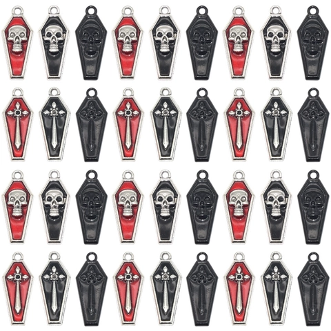 Colgantes de Ataúd de Halloween Góticos Aleación Esmalte Calavera Cruz Colgantes para DIY Collar Pulsera Pendientes Accesorios de Joyería