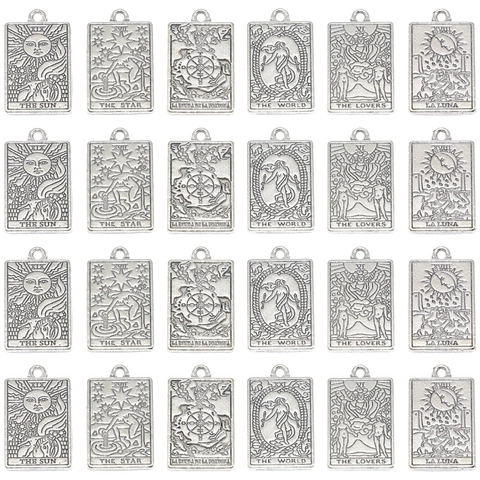Colgantes de Cartas de Tarot en Plata Antigua Vintage Aleación de Zinc Amuletos Místicos para Collar DIY Pulsera Accesorios de Joyería