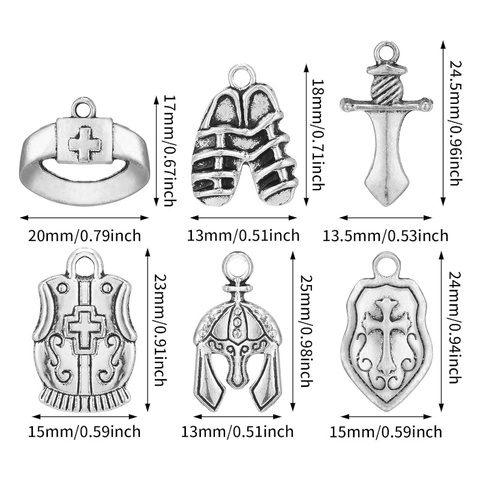 Vintage Antique Silver Alloy Medieval Knight Pendants Cross Shield Sword Helmet Charms For DIY Jewelry Making Necklaces