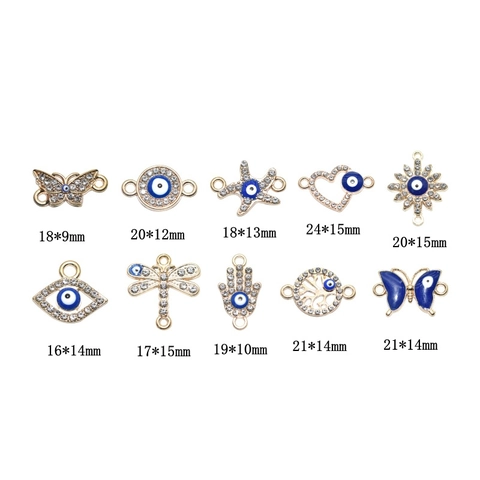 Evil Eye Jewelry Connectors Zinc Alloy Rhinestone Enamel Links For DIY Bracelet Necklace Making Butterfly Heart Hamsa Hand Charms
