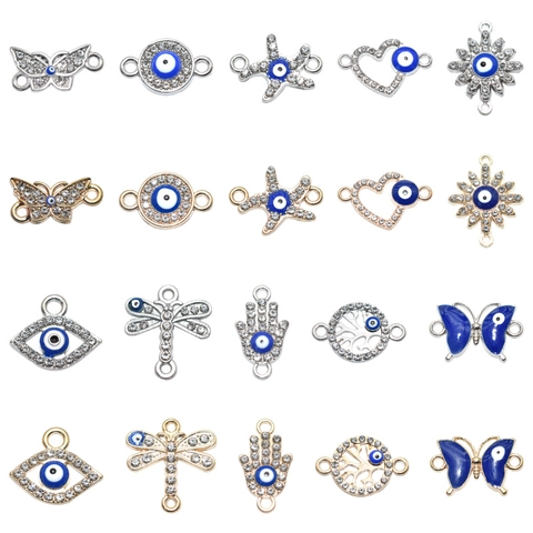 Evil Eye Jewelry Connectors Zinc Alloy Rhinestone Enamel Links For DIY Bracelet Necklace Making Butterfly Heart Hamsa Hand Charms