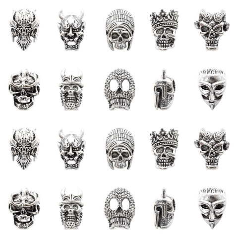 Perles en Alliage de Zinc Argent Antique en Forme de Crâne Breloques Punk Gothique pour Création de Bijoux DIY Bracelet Collier