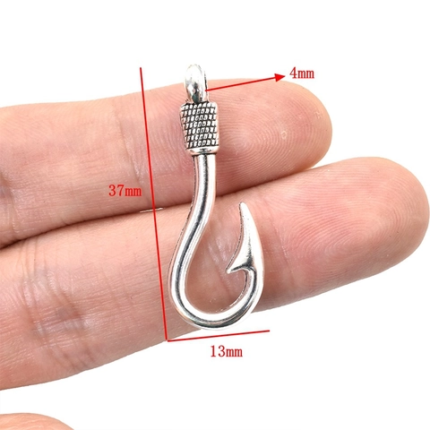 Vintage Antique Silver Fish Hook Shape Zinc Alloy Pendant For DIY Jewelry Making Necklaces Earrings Accessories Women Men