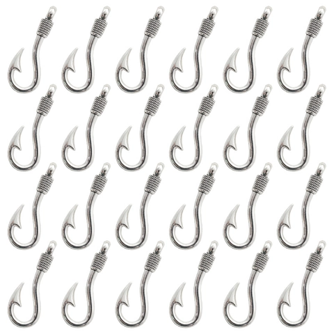 Vintage Antique Silver Fish Hook Shape Zinc Alloy Pendant For DIY Jewelry Making Necklaces Earrings Accessories Women Men