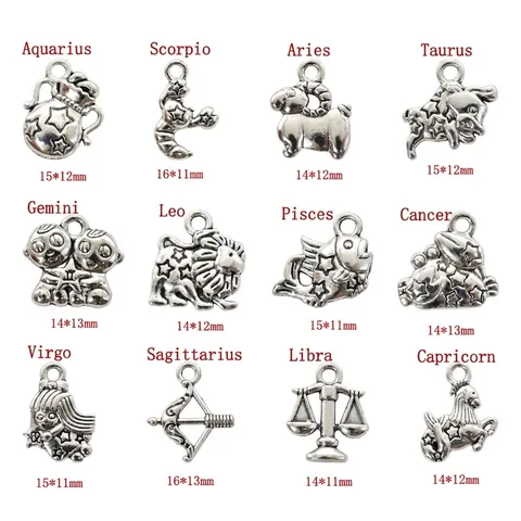 Vintage Zinc Alloy Zodiac Charms Antique Silver Constellation Pendants For DIY Necklace Bracelet Jewelry Making