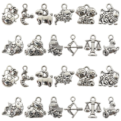 Vintage Zinc Alloy Zodiac Charms Antique Silver Constellation Pendants For DIY Necklace Bracelet Jewelry Making