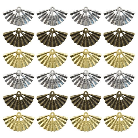 DIY Retro Alloy Fan Shape Pendant Charms For Jewelry Making Hollow Out Design Vintage Style Oriental Jewelry Findings