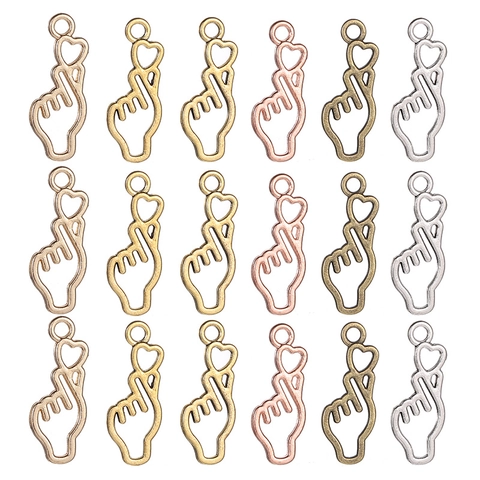 Vintage Alloy Finger Heart Gesture Charms Hollow Heart Hand Gesture Pendant For DIY Jewelry Making Necklace Bracelet Accessories