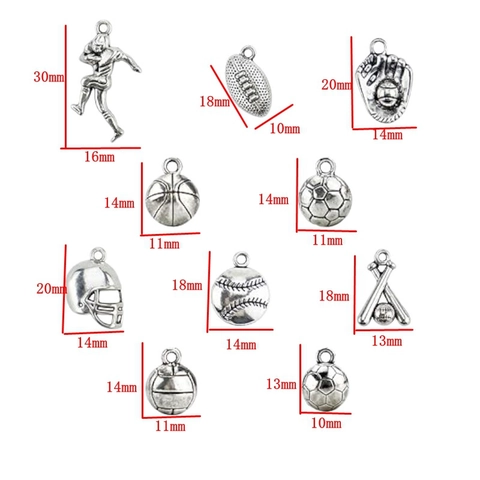 Vintage Antique Silver Alloy Sports Pendants For DIY Jewelry Making Football Basketball Volleyball Rugby Baseball Helmet Charms Accessory