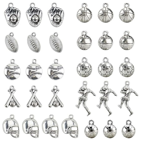 Vintage Antique Silver Alloy Sports Pendants For DIY Jewelry Making Football Basketball Volleyball Rugby Baseball Helmet Charms Accessory