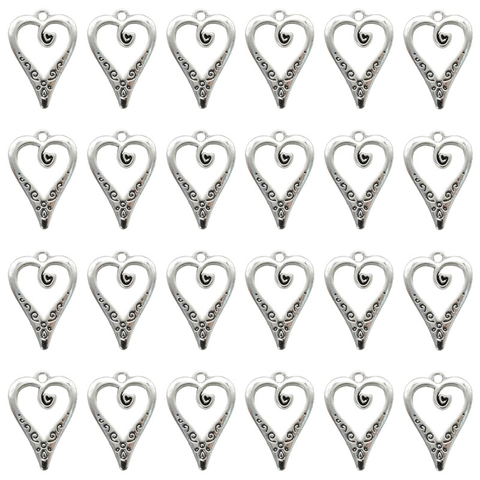 Antique Silver Hollow Heart Pendant For DIY Jewelry Making Vintage Alloy Metal Carved Swirl Pattern Charm For Necklace