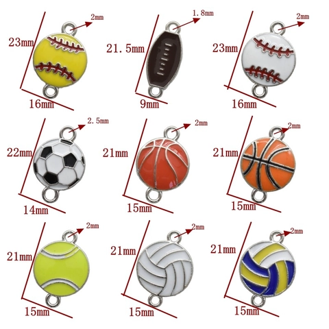 Vintage Alloy Enamel Sports Ball Charms Connectors For DIY Jewelry Making Football Basketball Tennis Baseball Rugby Pendant