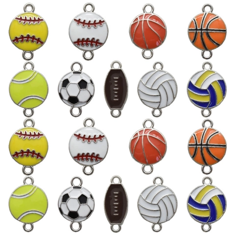 Vintage Alloy Enamel Sports Ball Charms Connectors For DIY Jewelry Making Football Basketball Tennis Baseball Rugby Pendant