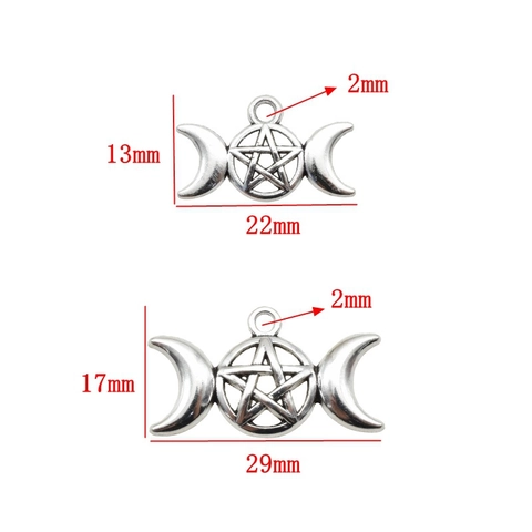 Vintage Zinc Alloy Triple Moon Goddess Pentagram Pendants For DIY Jewelry Making Retro Silver Moon Star Charms Accessory
