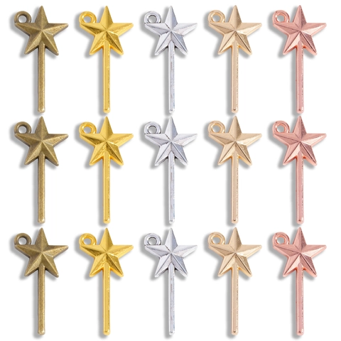Alloy Star Fairy Wand Pendant Charms For Jewelry Making DIY Pentagram Charms For Necklace Bracelet Handcraft Accessories