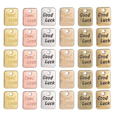 Ciondoli Fai da Te in Lega a Forma di Rettangolo con Scritta Good Luck per Creazione di Gioielli Bracciali Collane Accessori