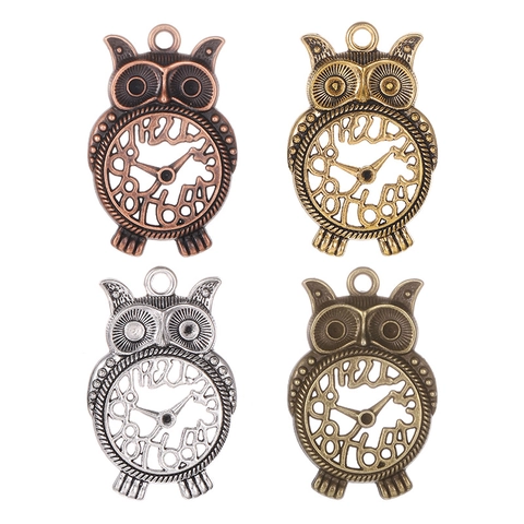 Vintage Steampunk Owl Pendant DIY Clock Hollow Animal Charm Alloy Jewelry Making Accessory Antique Bronze Silver Gold