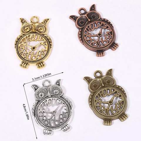 Vintage Steampunk Owl Pendant DIY Clock Hollow Animal Charm Alloy Jewelry Making Accessory Antique Bronze Silver Gold