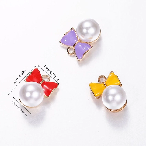 Legierung Bunte Schleife Künstliche Perle Anhänger DIY Schmuck Zubehör Emaille Galvanisiert Süße Schleife Perle Charms Für Damen