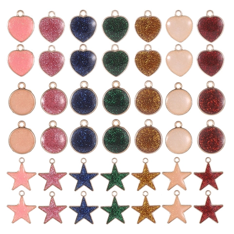 DIY Alloy Glitter Heart Star Round Jewelry Charms Drip Oil Gold Plated Pendants For Necklace Bracelet Making Accessories
